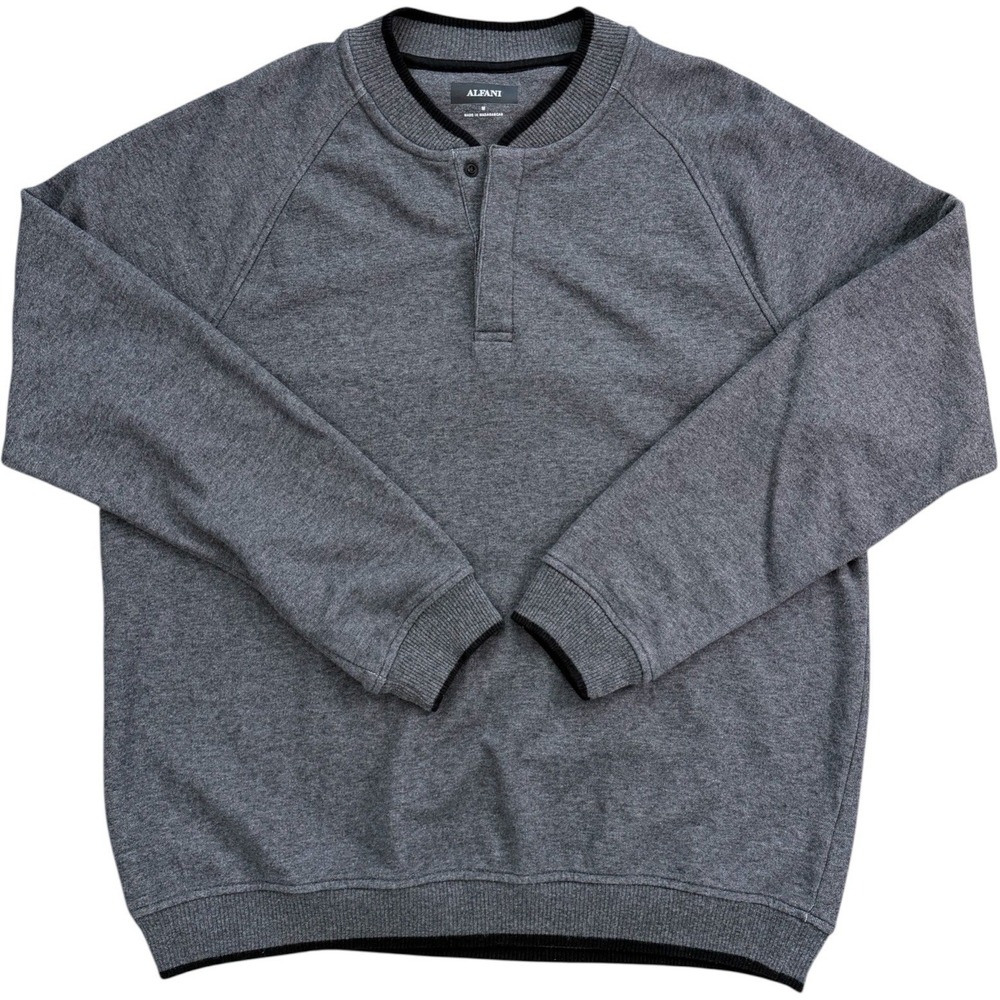 Alfani Mens Medium‎ Gray Henley Sweatshirt Pullover Casual Crew Neck